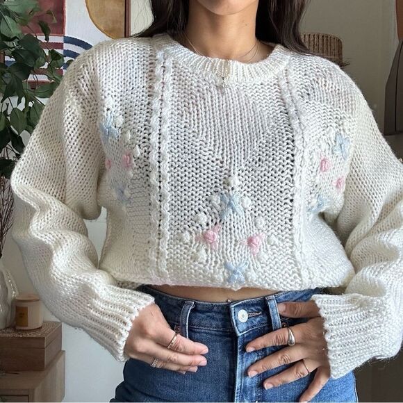 Vintage 80s Collectible coquette knit floral knit Sweater by jeff Laurent - Picture 2 of 11